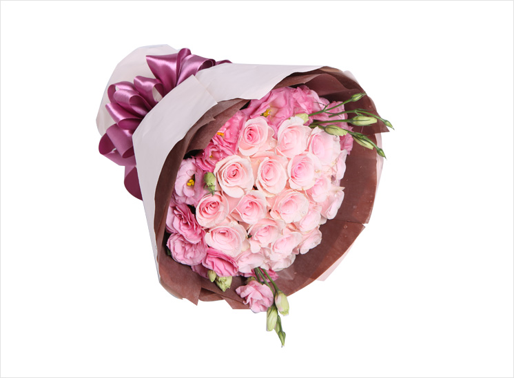 天使的心跳:粉佳人粉玫瑰19枝,粉色桔梗6枝_鲜花-中国鲜花礼品网